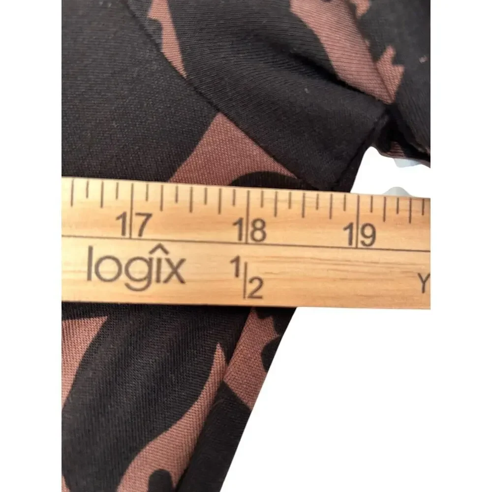 Boden Dress Size 12R Brown‎ Black Floral Print Ruched Waist Jersey Scoop Neck